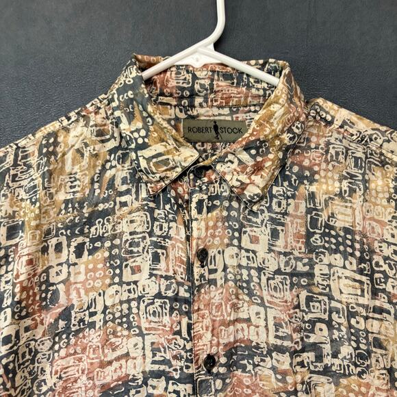 Robert Stock Vintage 100% Silk Shirt Abstract Geometric Pattern Boho Button Boho - Picture 5 of 9